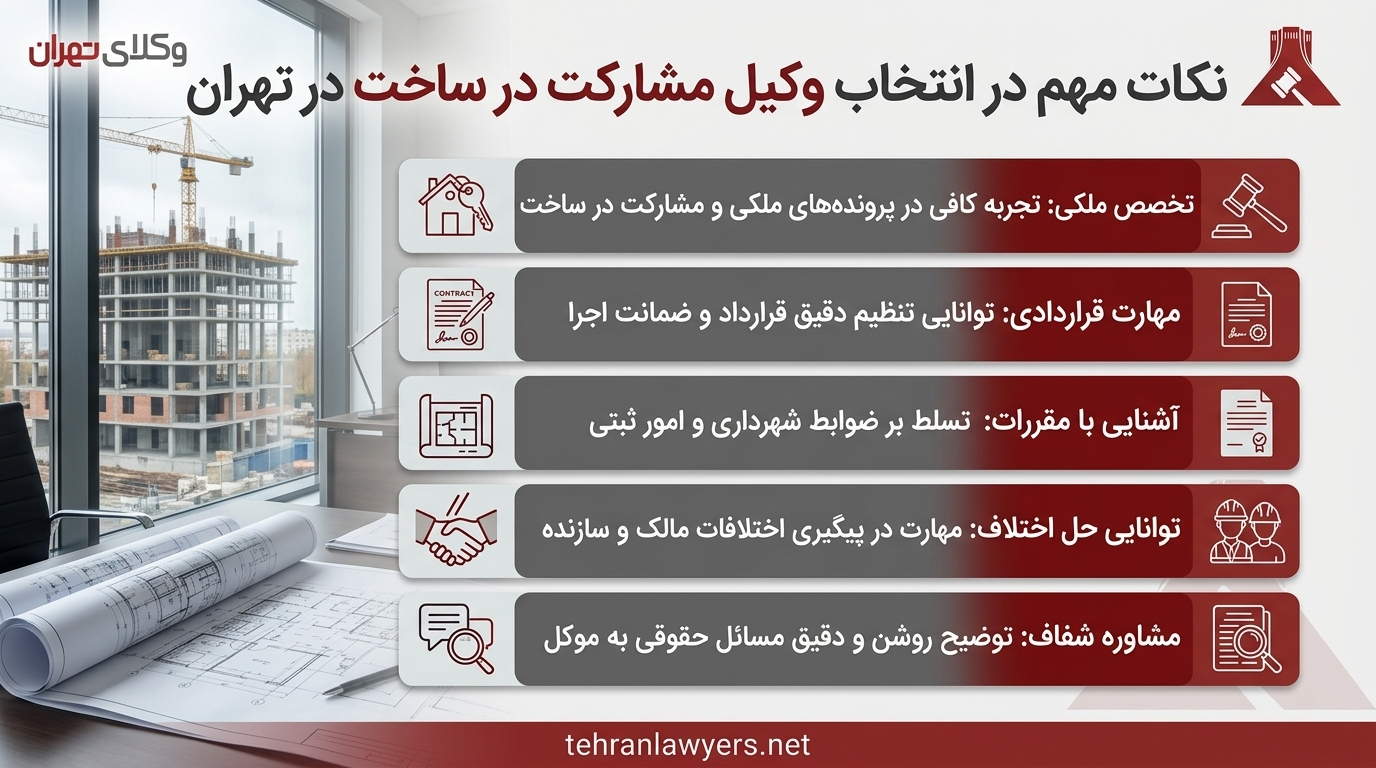 نکات انتخاب وکیل مشارکت در ساخت در تهران